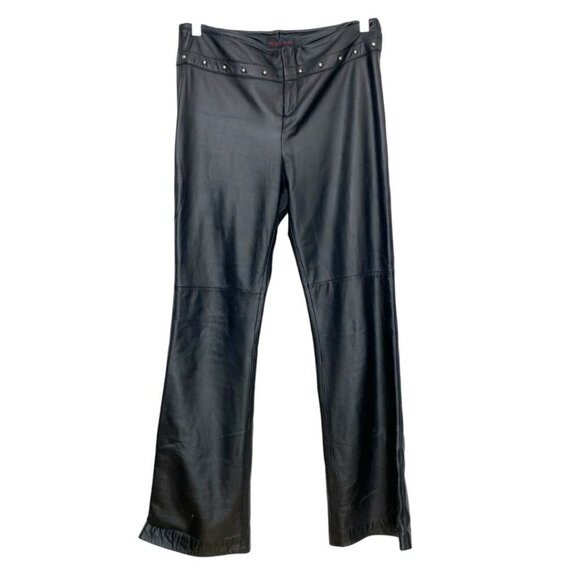 Ralph Lauren Pants - RALPH RALPH LAUREN WOMEN'S BLACK LEATHER STUDDED FLARED PANTS - 8